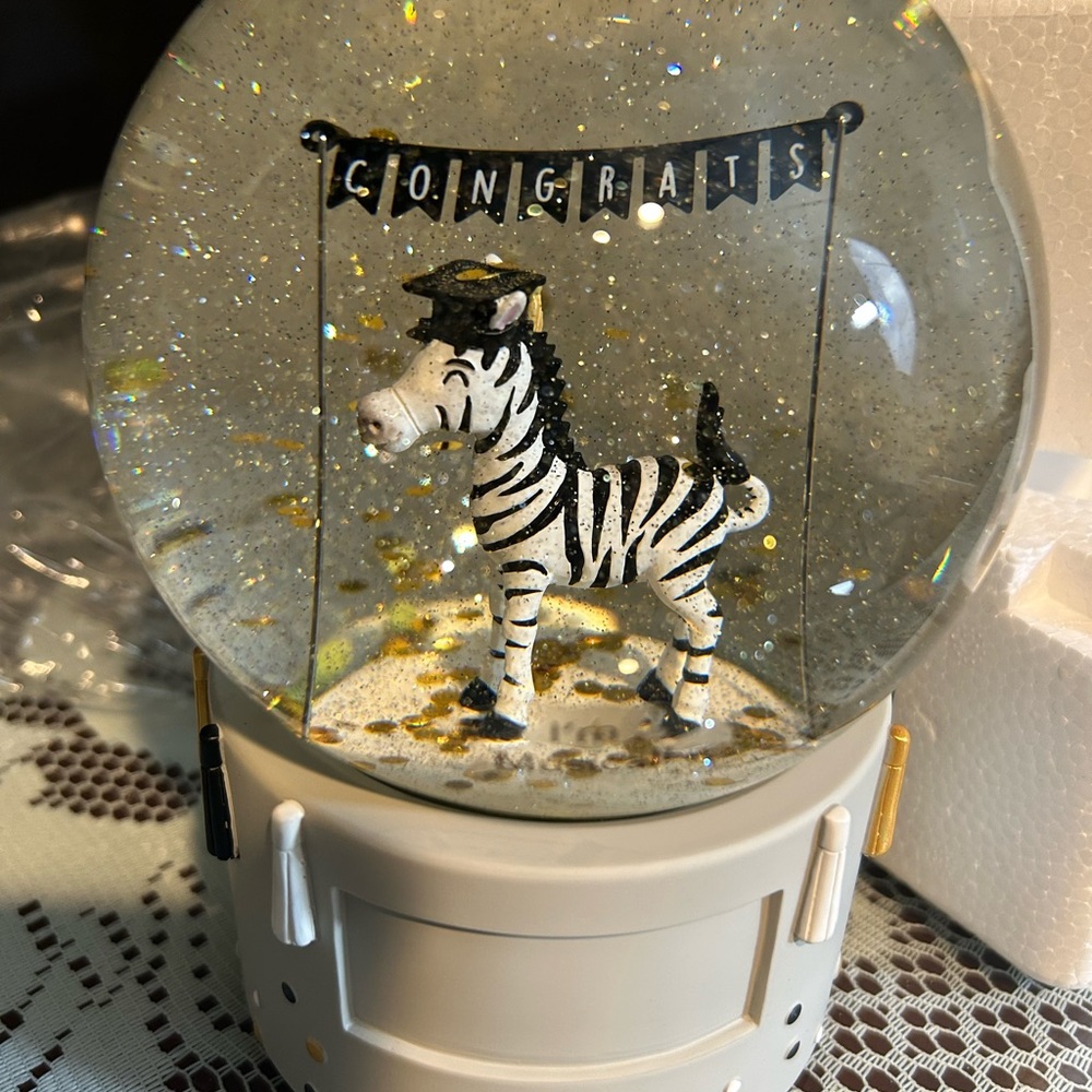 GRADUATION ZEBRA musical SNOW GLOBE with PERSONALIZATION. Brand New in Box